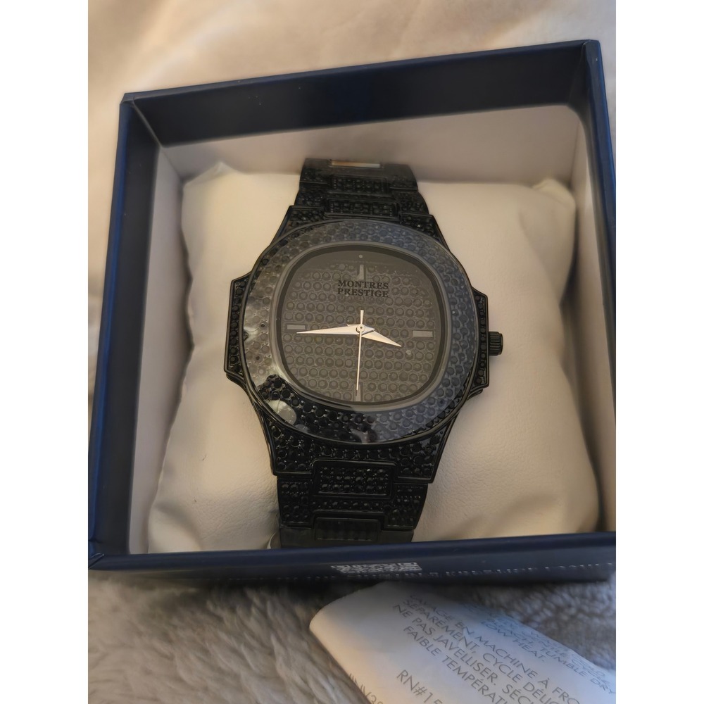 Montres Prestige Black Iced Out Crystal Watch MPW-0164 New in Box